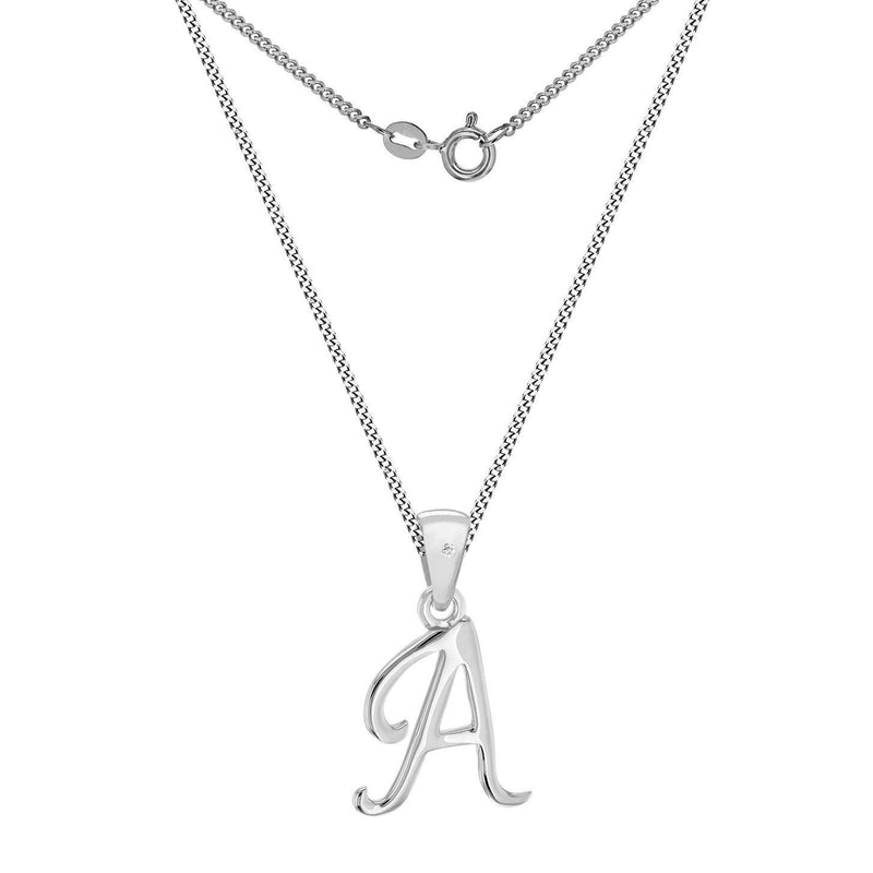 [Australia] - Tuscancy Silver Sterling Silver Rhodium Plated Diamond Initial Pendant on Curb Chain A 