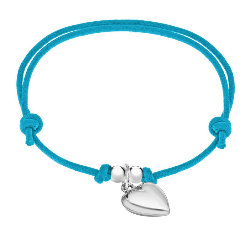 [Australia] - Tuscany Silver Women's Sterling Silver 7 x 9.7 mm Heart on Cord Adjustable Friendship Bracelet of Length 15 cm/6 Inch-25.5 cm/10 Inch Turquoise 