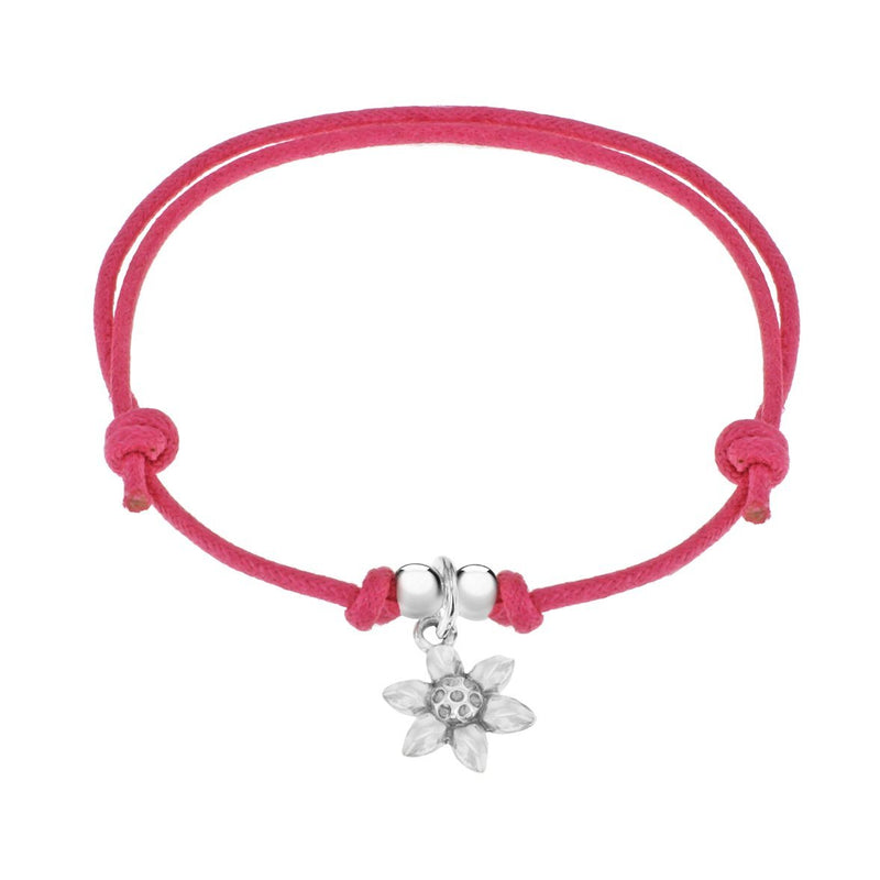 [Australia] - Tuscany Silver Women's Sterling Silver 9.8 mm Flower on Cord Adjustable Friendship Bracelet of Length 15 cm/6 Inch-25.5 cm/10 Inch Pink 