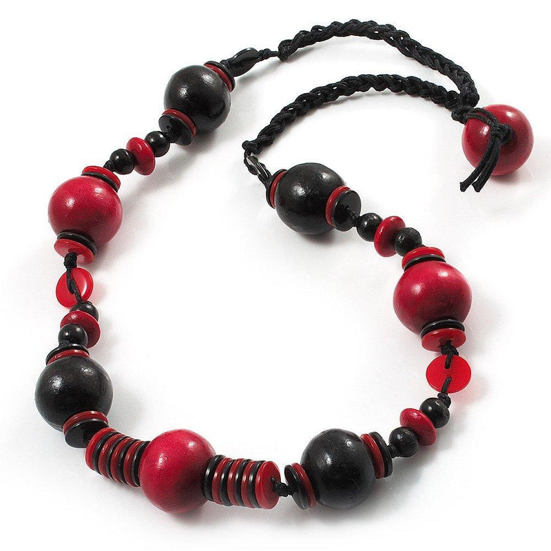 [Australia] - Avalaya Black & Red Wood Bead Cord Necklace - 50cm 