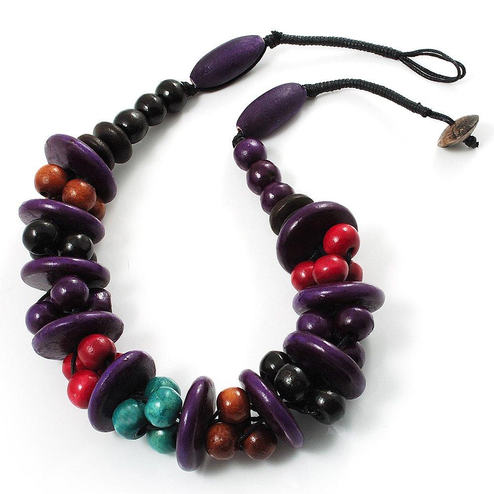 [Australia] - Avalaya Multicoloured Chunky Wood Bead Cotton Cord Necklace - 44cm 