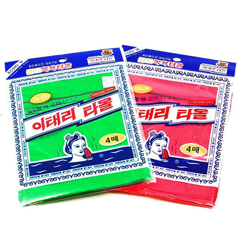 [Australia] - Asian Exfoliating Bath Washcloth - Red - Green GOLDSANGSA, 8 Count (Pack of 1) 8 Count (Pack of 1) 