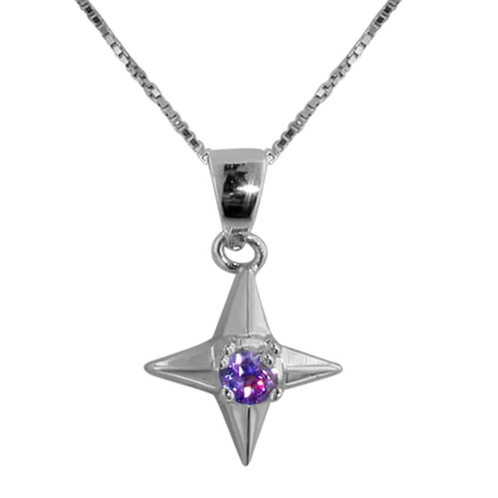 [Australia] - Solid Sterling Silver Star Pendant Set with Amethyst coloured stone & 16" Sterling Silver Chain Necklace 