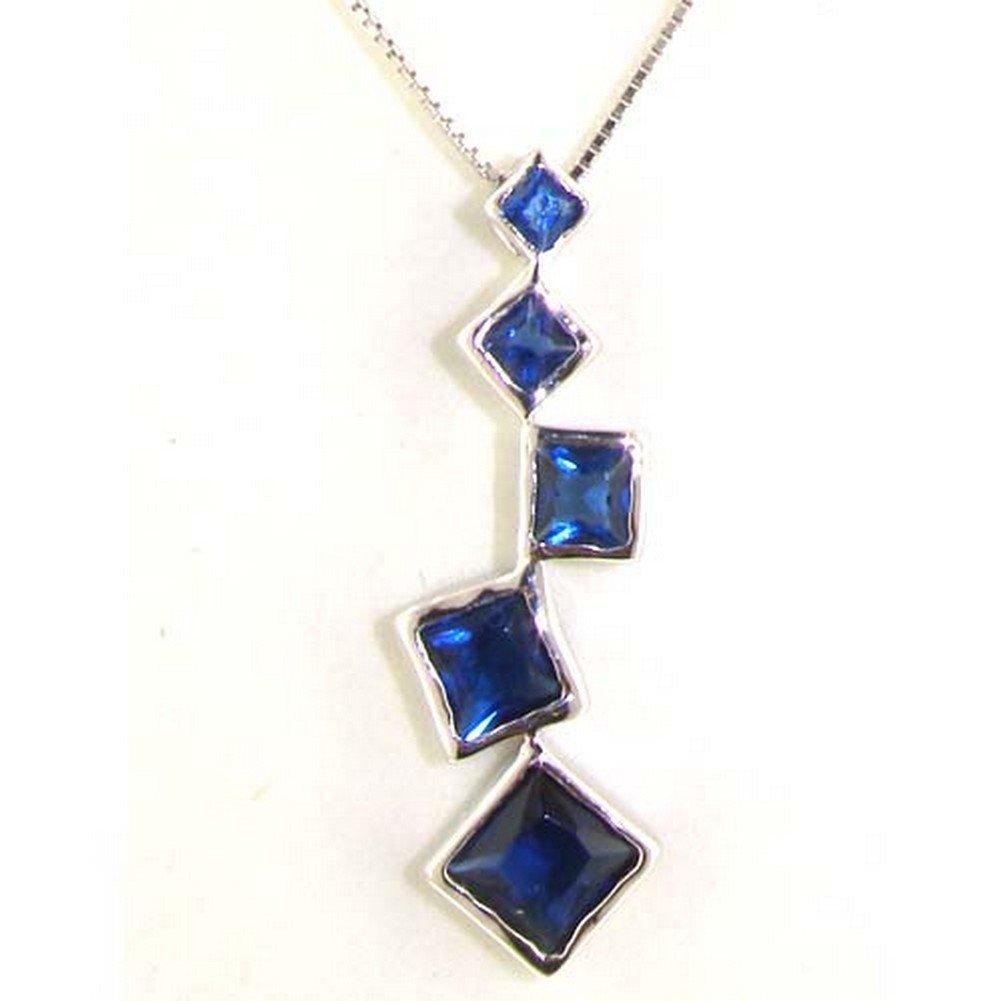 [Australia] - Sterling Silver Sapphire coloured stone set Pendant & 16" Sterling Silver Chain Necklace 