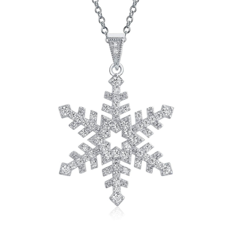 [Australia] - Bling Jewelry Christmas Holiday Party Branch Micro Pave Cubic Zirconia CZ Star Snowflake Pendant Necklace for Women 925 Sterling Silver 