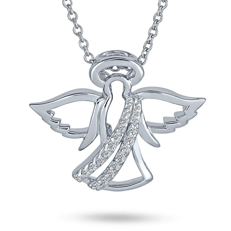 [Australia] - Bling Jewelry Spiritual Delicate Petite CZ Accent Protection Guardian Angel Pendant Necklace for Teen Women .925 Sterling Silver 
