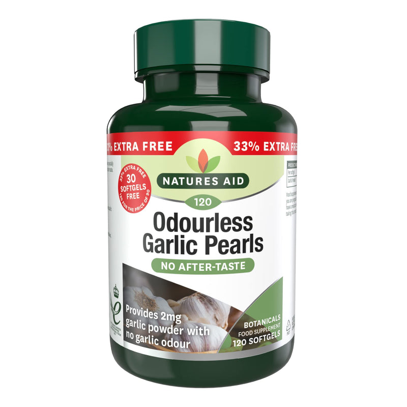 [Australia] - Natures Aid Odourless Garlic Pearls, 120 Softgel Capsules (One-a-Day, to Help Maintain a Healthy Heart and Blood Circulation, Made in the UK) 