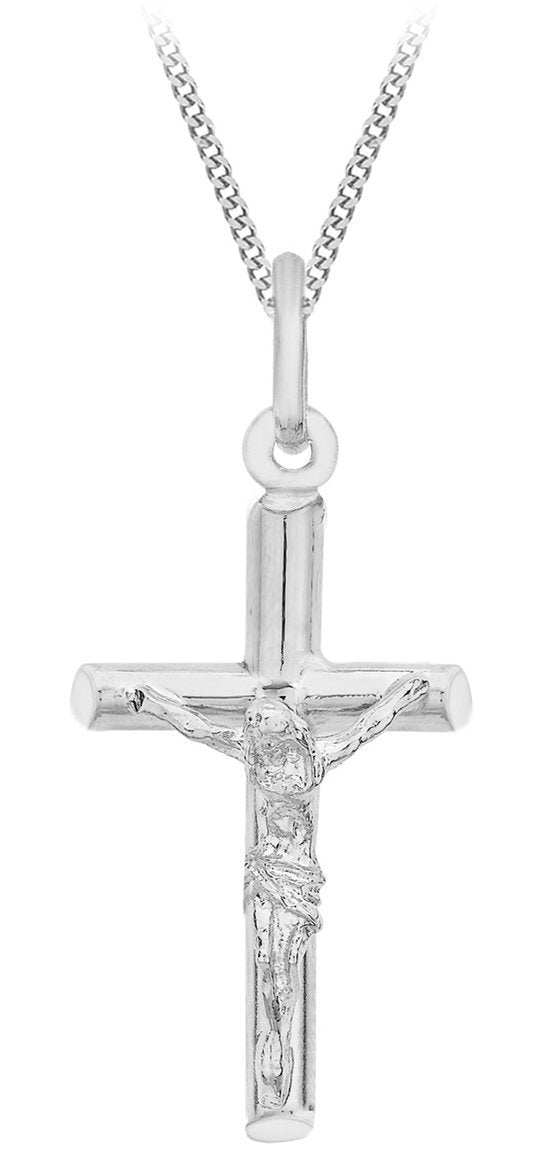 [Australia] - Tuscany Silver Sterling Silver Plain Crucifix Pendant on Curb Chain of 46cm/18" 