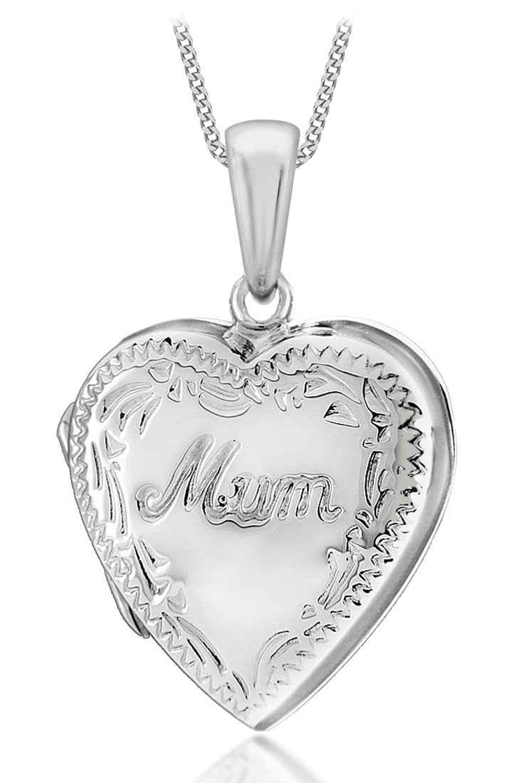 [Australia] - Tuscany Silver Sterling Silver Heart Engraved Edge"Mum" Locket Pendant on Curb Chain of 46cm/18" 