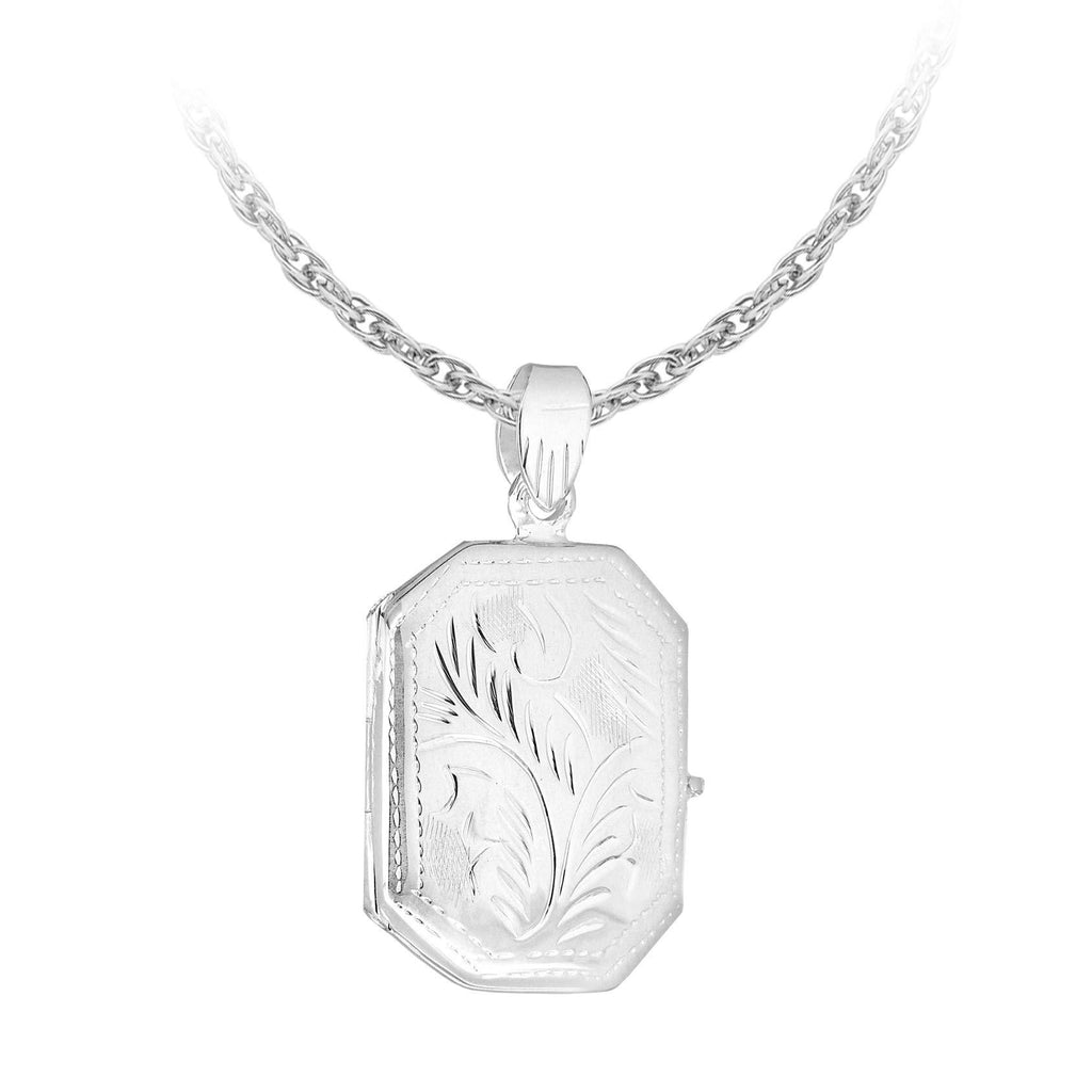 [Australia] - Tuscany Silver Sterling Silver Medium Rectangle Engraved Locket Pendant on Rope Chain of 46cm/18" 