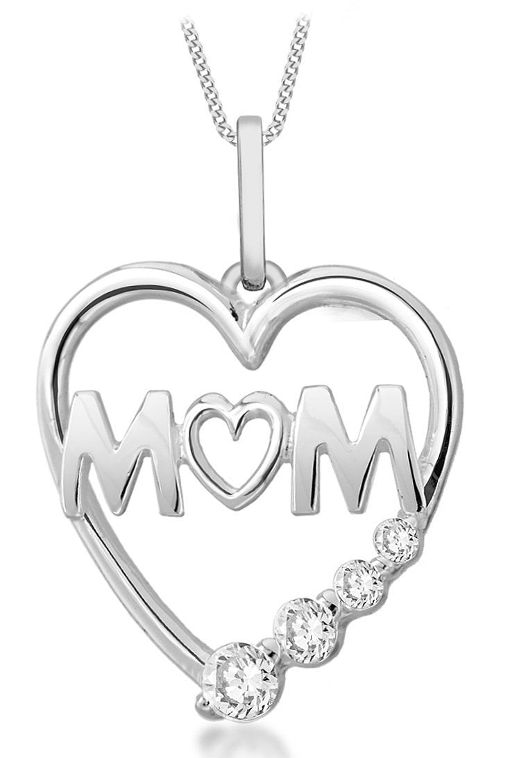 [Australia] - Tuscany Silver Sterling Silver Cubic Zirconia"MUM" Heart Pendant on Curb Chain of 46cm/18" 