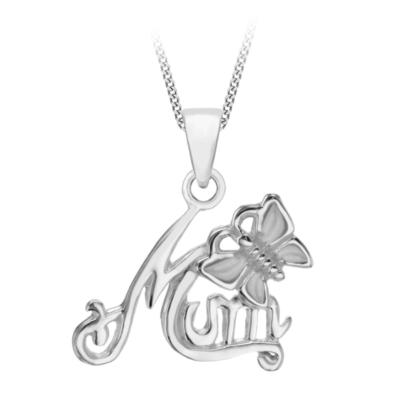 [Australia] - Tuscany Silver Sterling Silver"MUM" Butterfly Pendant on Curb Chain of 46cm/18" 