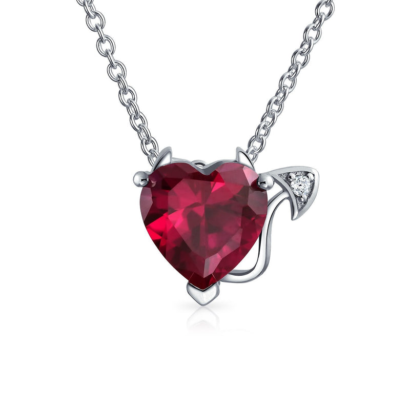 [Australia] - Bling Jewelry Valentine Red Cubic Zirconia CZ Devil Heart Shape Pendant Necklace for Women 925 Sterling Silver 16 Inch Silver-tone 