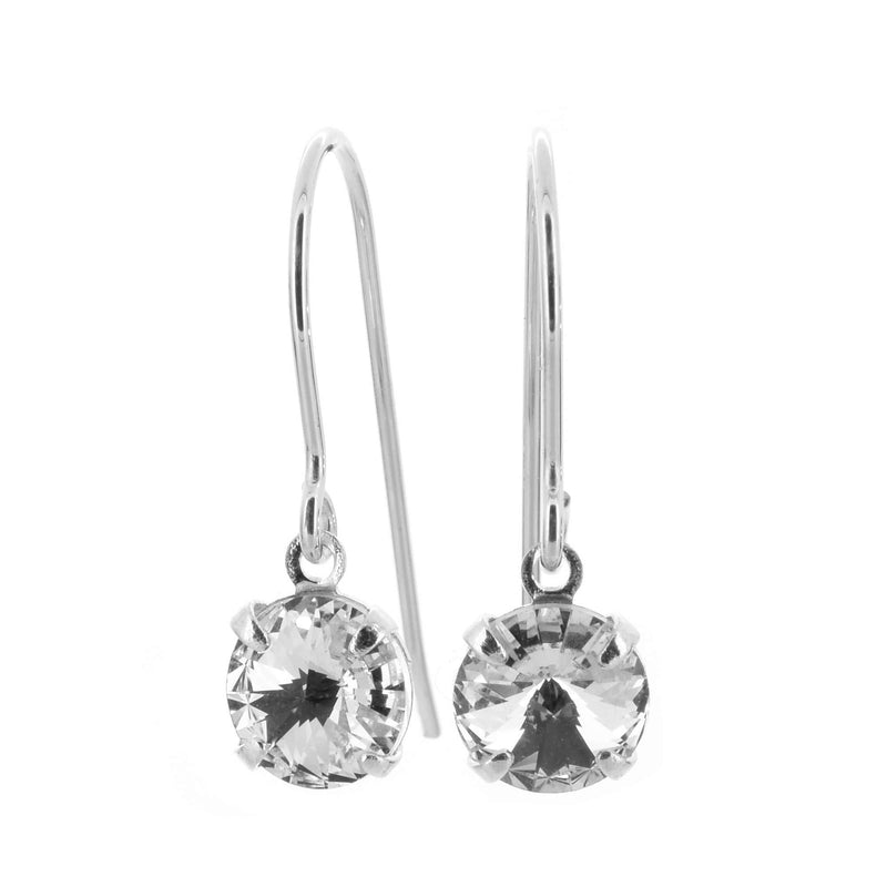 [Australia] - pewterhooter® petite 925 Sterling Silver drop earrings for women made with brilliant Diamond White crystal from Swarovski. Gift box. 