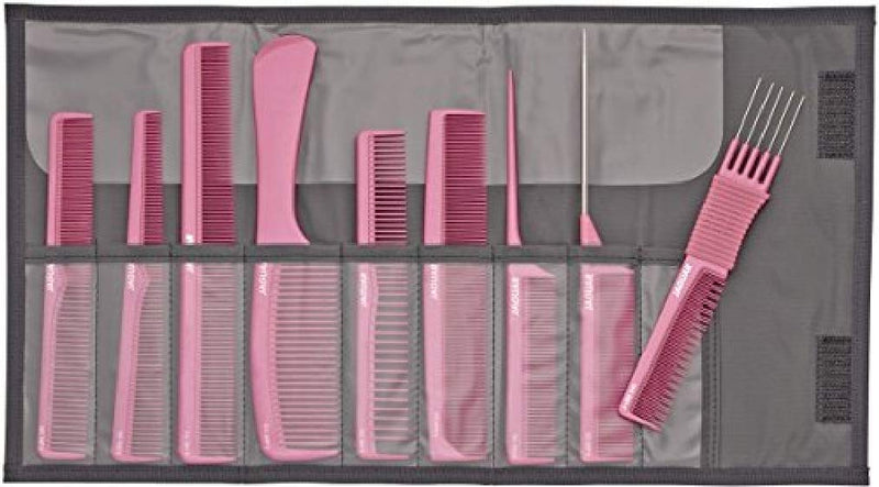 [Australia] - Jaguar A-Line Hair Comb 9-Pieces Set, Pink, 0.19 kg 