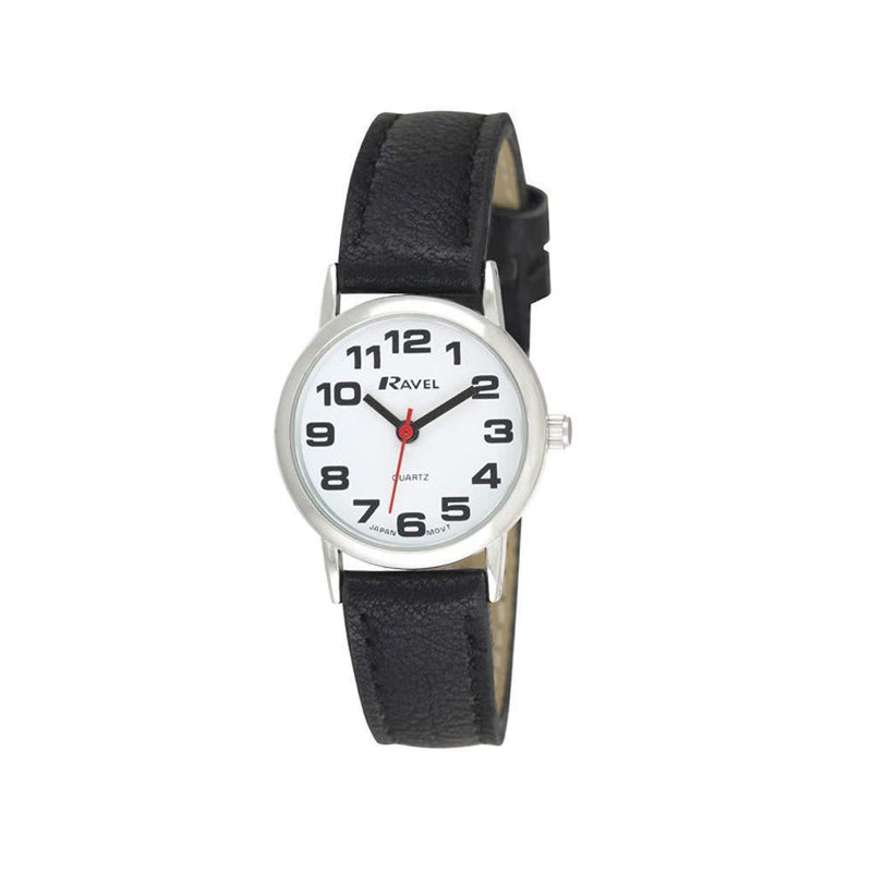 [Australia] - Ravel Unisex Easy Read Watch with Big Numbers Womens - 27mm case White/Black 
