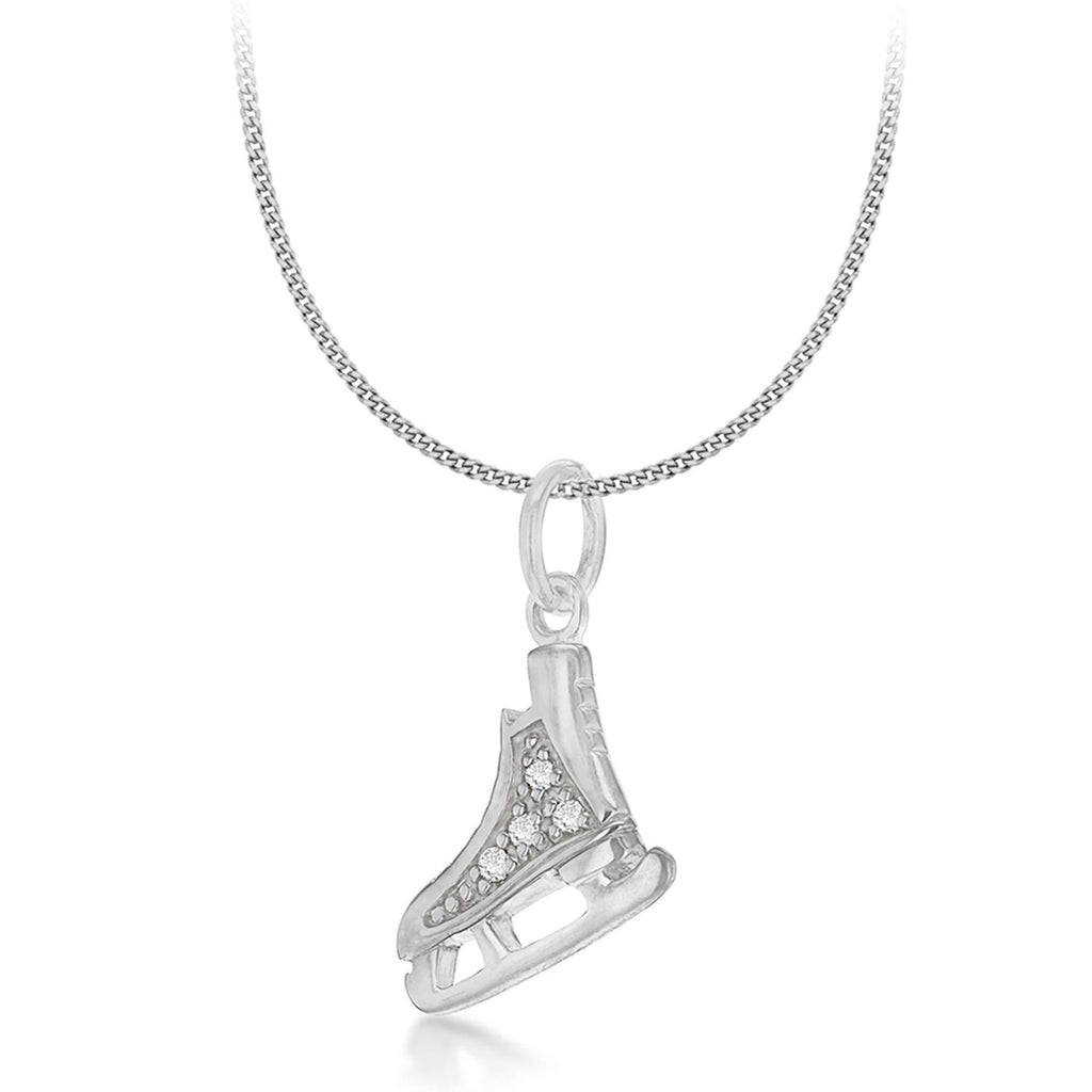 [Australia] - Tuscany Silver Women's Sterling Silver Ice Skate with White Cubic Zirconia Pendant on Adjustable Chain of Length 41 cm/16 Inch - 46 cm/18 Inch 