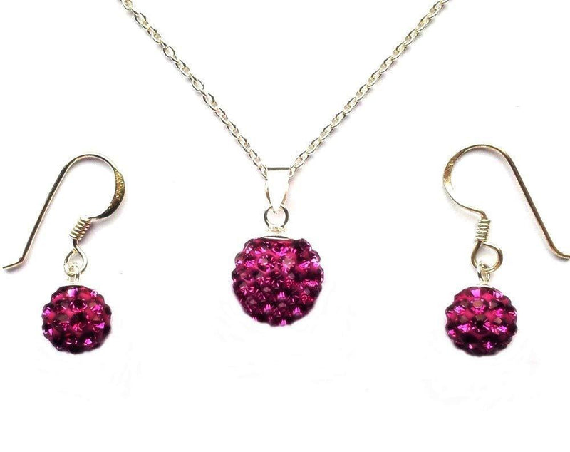 [Australia] - A Gift With Meaning. JULY BIRTHSTONE RUBY Sterling Silver 925 And AAA Crystal 10mm Ball Necklace With 8mm Drop Earrings. 