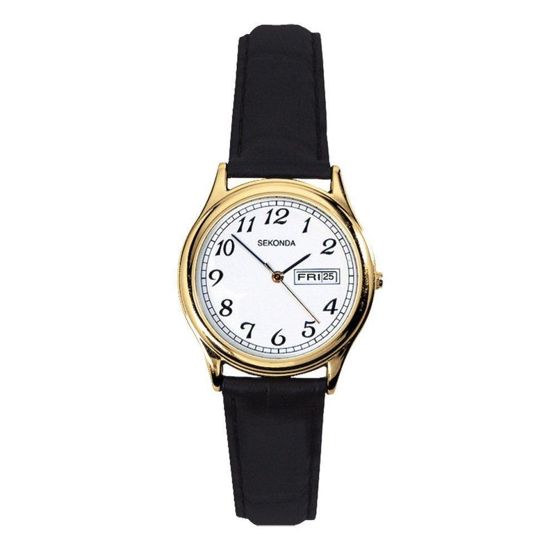 [Australia] - Sekonda Women's Quartz Watch with White Dial Analogue Display and Black Leather Strap 4925.27 