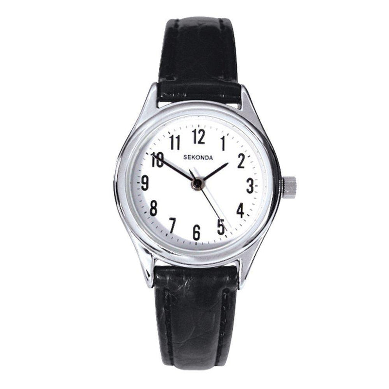 [Australia] - Sekonda Womens Analogue Classic Quartz Black Strap/Silver Case Numbers 