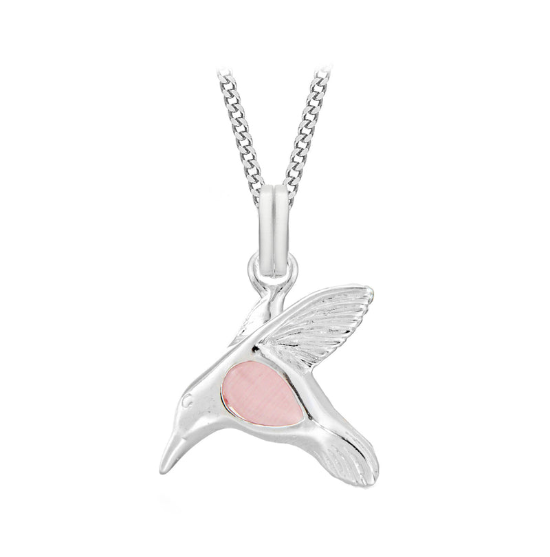 [Australia] - Tuscany Silver Sterling Silver Pink Cat's Eye Hummingbird Pendant on Curb Chain of 46cm/18" 