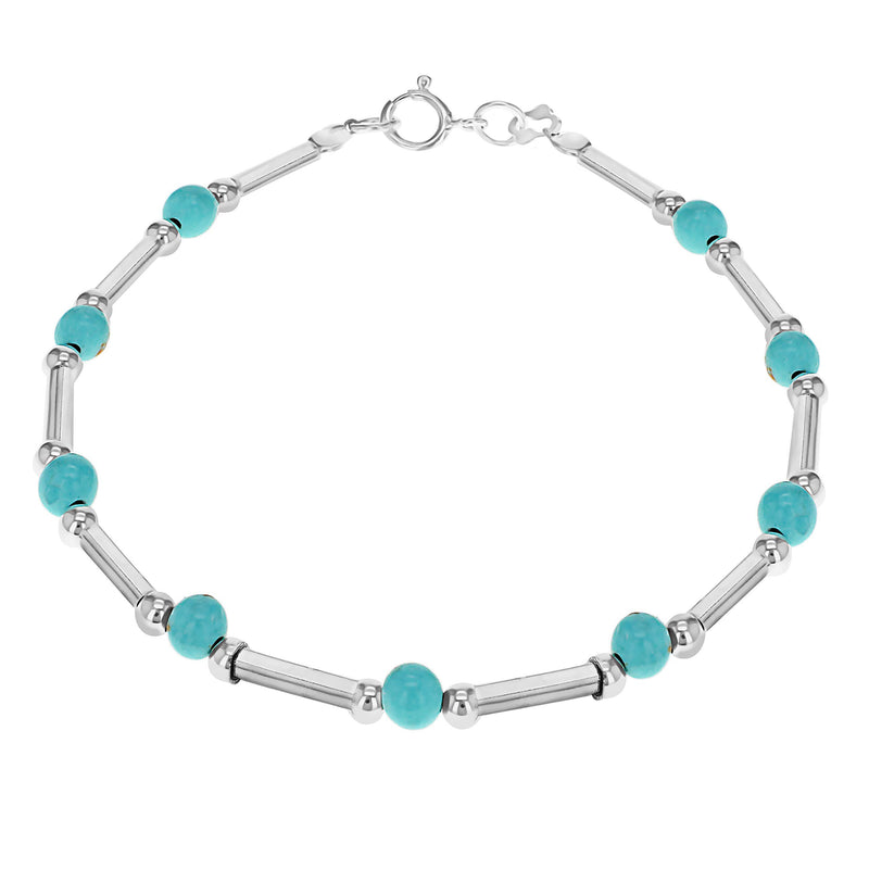 [Australia] - Tuscany Silver Sterling Silver Turquoise Bead and Bar Bracelet of 19cm/7.5" 