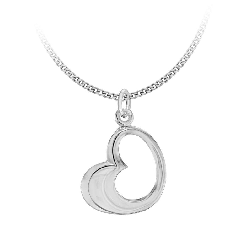 [Australia] - Tuscany Silver Sterling Silver Organic Open Heart Pendant on Curb Chain of 46cm/18" 