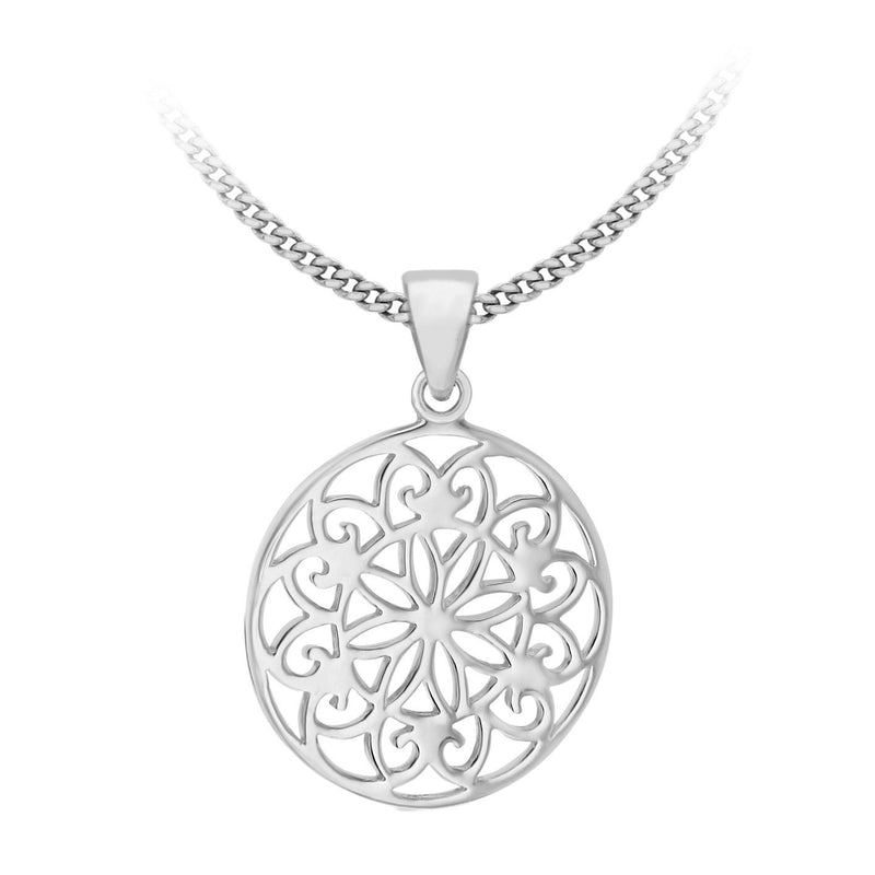 [Australia] - Tuscany Silver Sterling Silver Cutout Flower Pendant on Curb Chain of 46cm/18" 