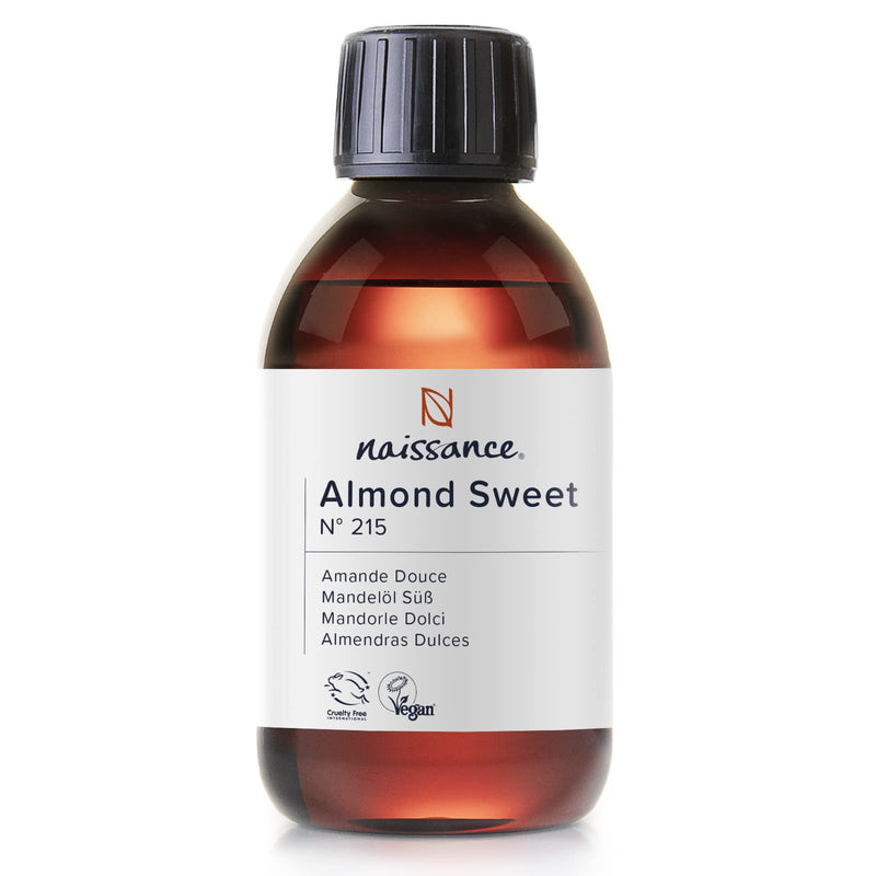 [Australia] - Naissance Sweet Almond Oil (no. 215) 250ml – For Skin, Hair, Massage, Nails, Cuticles, Ears, Face, Body - Natural Skin Care, Carrier Oil for Aromatherapy - Food Grade, Vegan, No GMO 