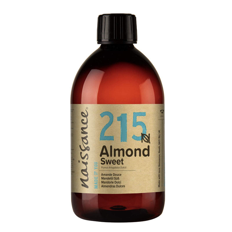 [Australia] - Naissance Sweet Almond Oil (no. 215) 500ml – For Skin, Hair, Massage, Nails, Cuticles, Ears, Face, Body, Stretch Marks - Natural Skin Care, Carrier Oil for Aromatherapy - Food Grade, Vegan, No GMO 