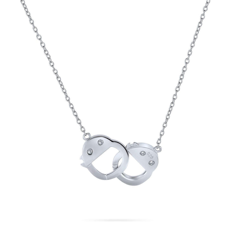 [Australia] - Bling Jewelry Romantic Delicate Couples CZ Partners in Crime Working Lock Handcuff Necklace Pendant for Women Rose Gold Plated 925 Sterling Silver 