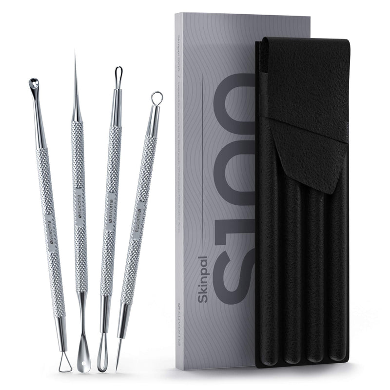 [Australia] - Suvorna Skinpal s100 - Blackhead Remover Tool, Lancet for Whitehead, Comedone Extractor, Pimple Popper, Pus/Milia Removal & Acne Tools 2in1 each. Surgical Grade Steel Comes In Portable Carrying Pouch. 