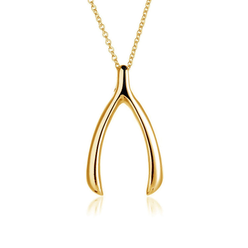 [Australia] - Bling Jewelry Simple Lucky Good Luck Charm Wishbone Pendant Necklace for Women for Teen Shiny 14K Rose Gold Plated 925 Sterling Silver 