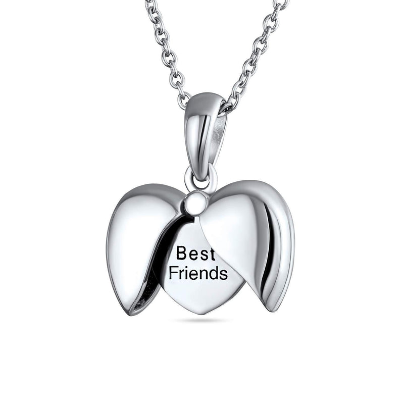 [Australia] - Engraved Sayings BEST FRIENDS, BEST MOM I LOVE YOU, Angel Wing Heart Shape Locket Necklace Pendant For Women 925 Sterling Silver 