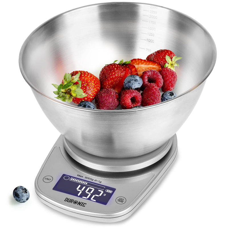 [Australia] - Duronic Kitchen Scales with Bowl KS5000 SR/SS, Postal Baking weighing scale, 2.5L Bowl, 5KG Capacity, Add & Weigh Tare, 1g Precision KS5000SR 