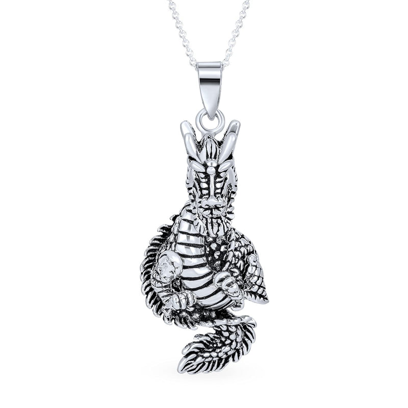 [Australia] - Asian Dragon Chinese Zodiac Astrology Pendant Necklace For Men For Women Oxidized 925 Sterling Silver With Chain 