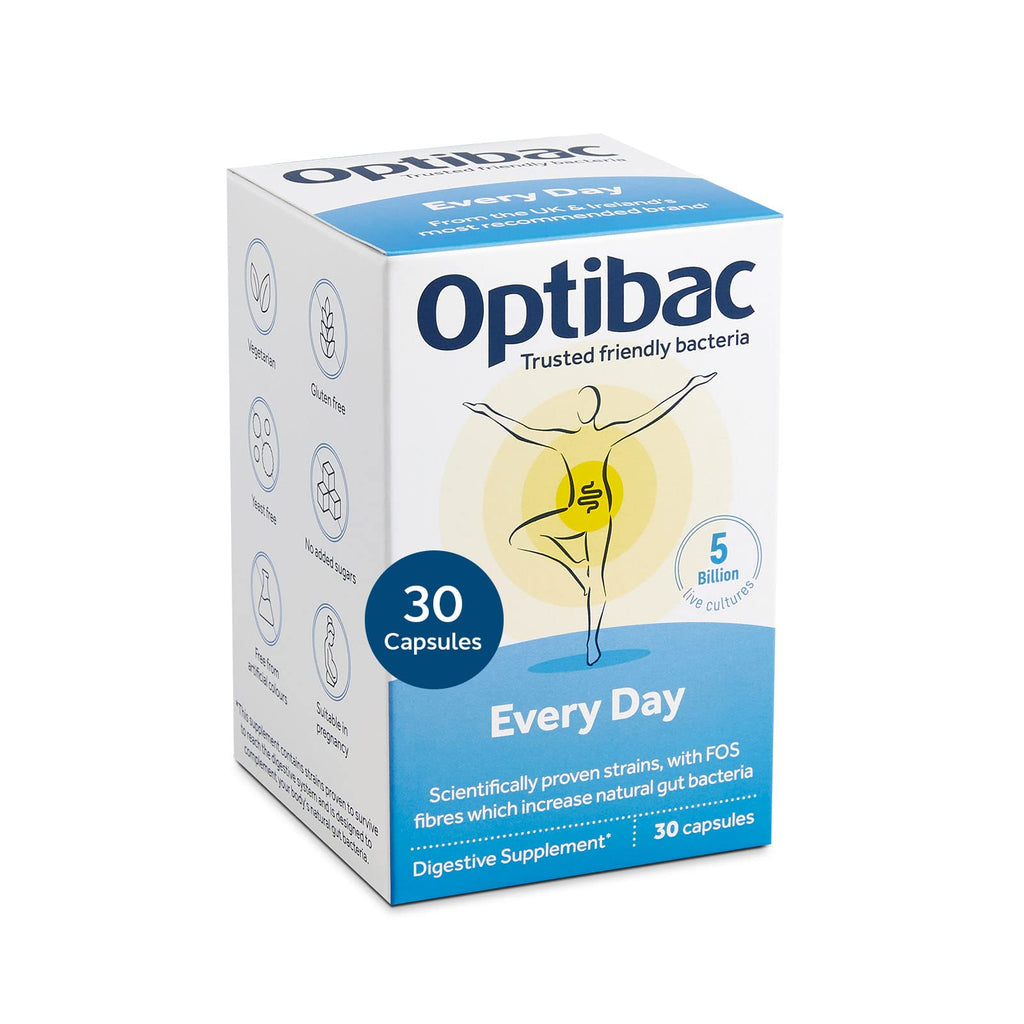 [Australia] - Optibac Probiotics Every Day - Digestive Supplement with 5 Billion Bacterial Cultures & FOS Fibres - 30 Capsules 30 Count (Pack of 1) 