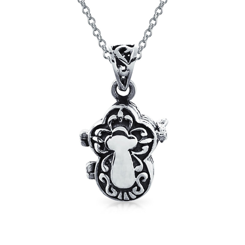 [Australia] - Personalized Religious Cross Prayer Box Locket Memorial Momenta Holder Pendant Necklace For Women 925 Sterling Silver Cross Shape 