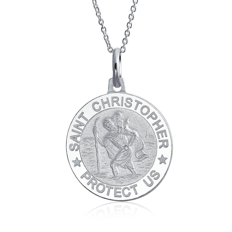 [Australia] - Religious Medal Medallion Parton Of Safe Travel Saint Christopher Pendant Necklace Women Men Sterling Silver Personalize No Engraving 