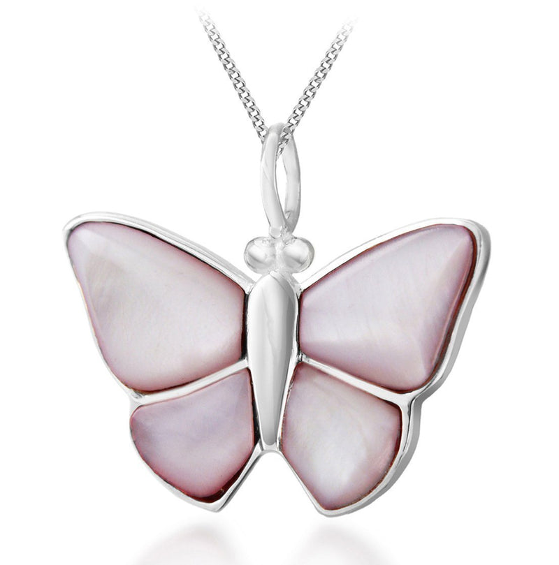 [Australia] - Tuscany Silver Sterling Silver Mother of Pearl Butterfly Pendant on Curb Chain of 46cm/18" 