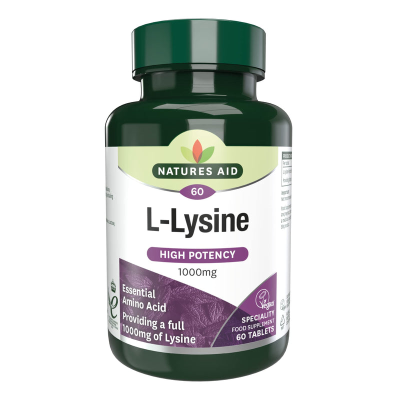 [Australia] - Natures Aid L-Lysine 1000 mg, High Potency Essential Amino Acid, Vegan, 60 Tablets 