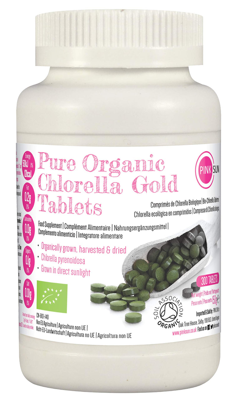 [Australia] - PINK SUN Organic Chlorella Tablets 500mg x 300 Tabs Pyrenoidosa with Broken Cell Wall Cracked Gluten Free Non GMO Suitable for Vegetarians and Vegans Certified Organic by The Soil Association 150g 
