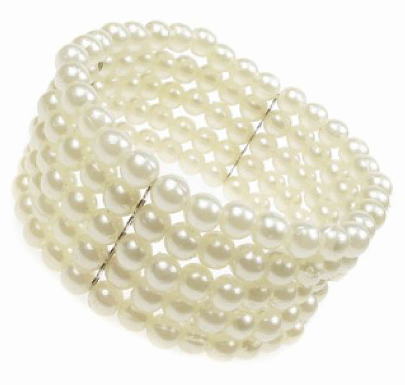 [Australia] - 5 Row Stretch Pearl Bead Corsage Cuff Bracelet New 
