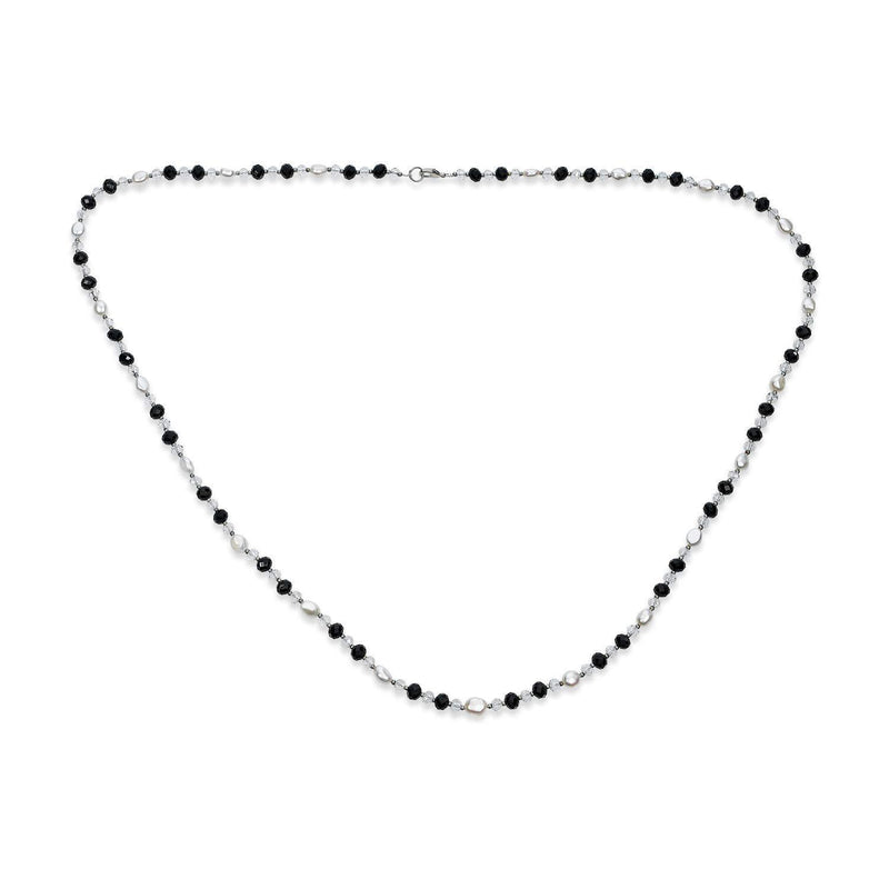 [Australia] - Bling Jewelry Wrap Long Black White Crystal Freshwater Cultured Pearl Strand Necklace for Women 40 Inch 
