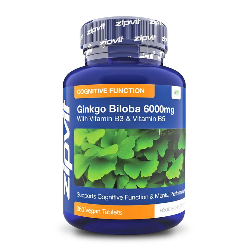 [Australia] - Ginkgo Biloba 6000mg Standardised Leaf Extract, 360 Vegan Tablets with Vitamin B3 and B5. Vegetarian Society Approved. UK Manufactured. 12 Months Supply. 