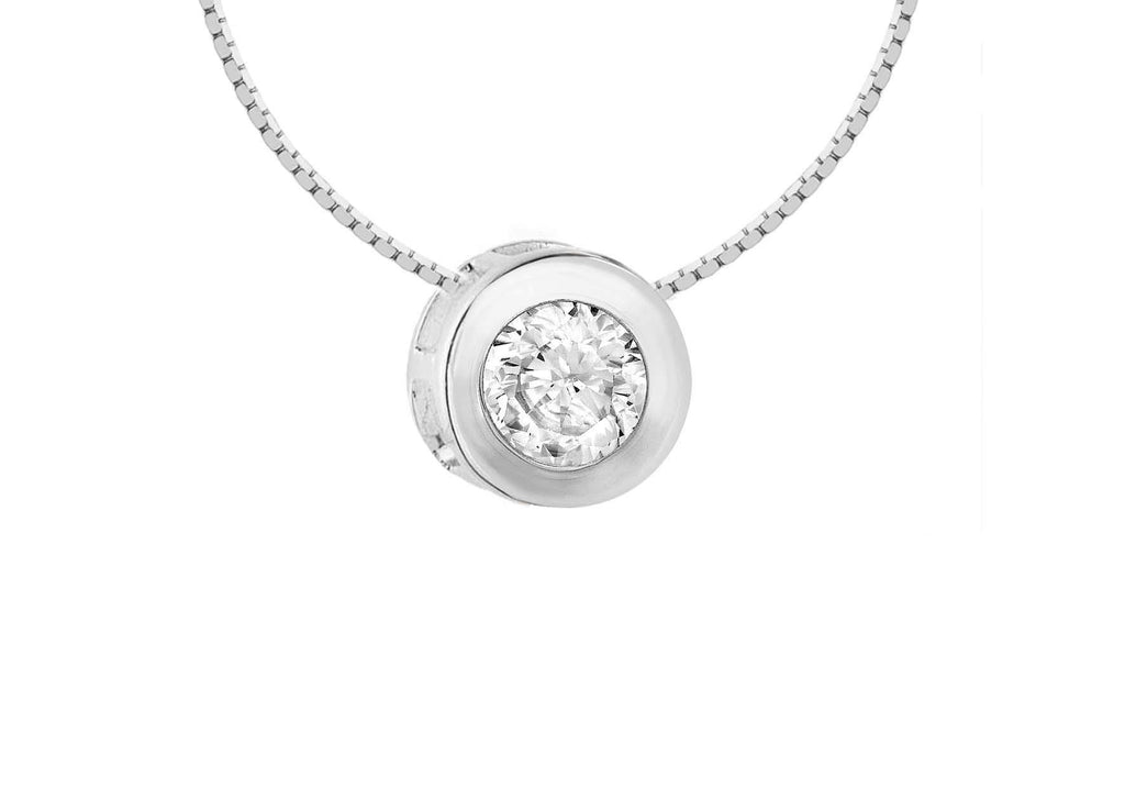 [Australia] - Tuscany Silver Sterling Silver 5mm Round Rubover Cubic Zirconia Necklet of 41cm/16" 