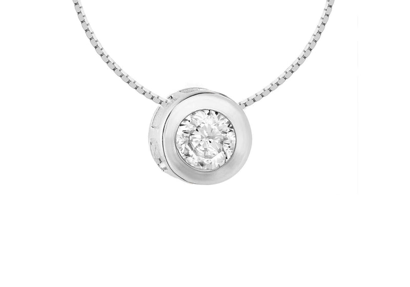 [Australia] - Tuscany Silver Sterling Silver 5mm Round Rubover Cubic Zirconia Necklet of 41cm/16" 