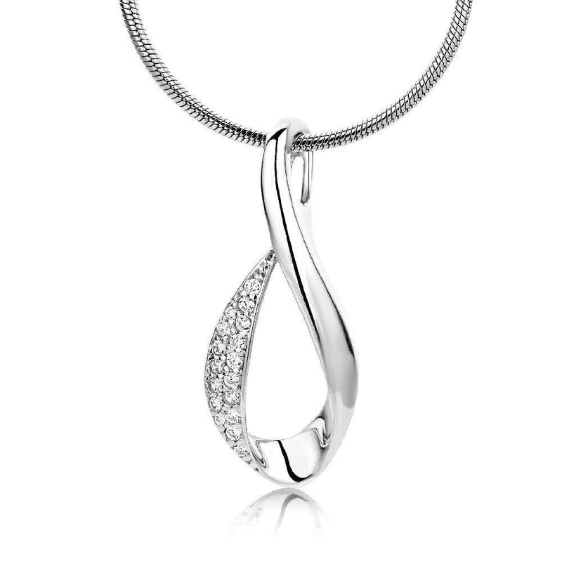 [Australia] - MIORE 925 Sterling Silver Twisted Necklace with Zirconia Pendant on 45cm Snake Chain for Women 