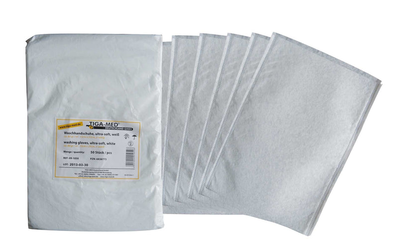 [Australia] - Waschhandschuhe Einmal- Einweg- ultrasoft Profi Qualität Molton Waschlappen weiss Original Tiga-Med Qualität, 100 Stück 