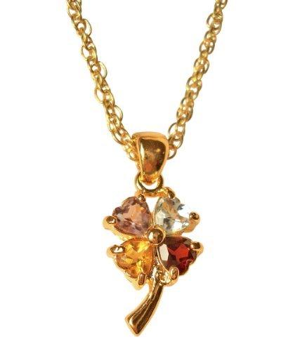 [Australia] - Clover Pendant Necklace for Good Luck with Amethyst, Citrine, Garnet and Topaz 